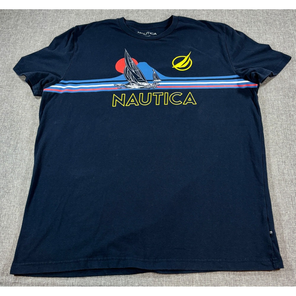 Nautica Mens Graphic Tee Shirt 3XL Navy Blue Cotton Blend Sailboat Logo